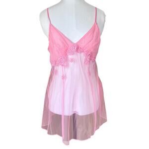 Vintage Victorias Secret Chemise Lingerie Negligee Floral Lace Embroidery Large